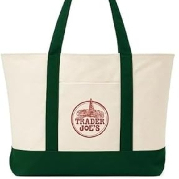 Trader Joe'S Handbags - NWT - Large Trader Joes Green and Cream Tote Bag